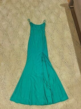 Emerald Green Satin Prom Dress with Side Slit and Open Back